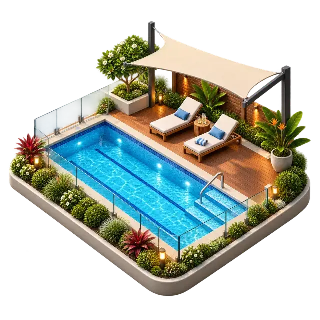 Conceptual 3D swimming pool and leisure amenity study for Prestige Huyilalu
